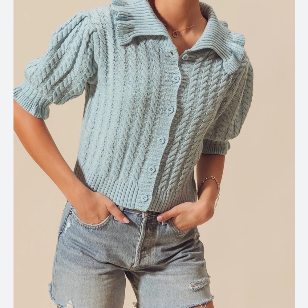 Cotton Emporium Mint Cable Knit Cardigan